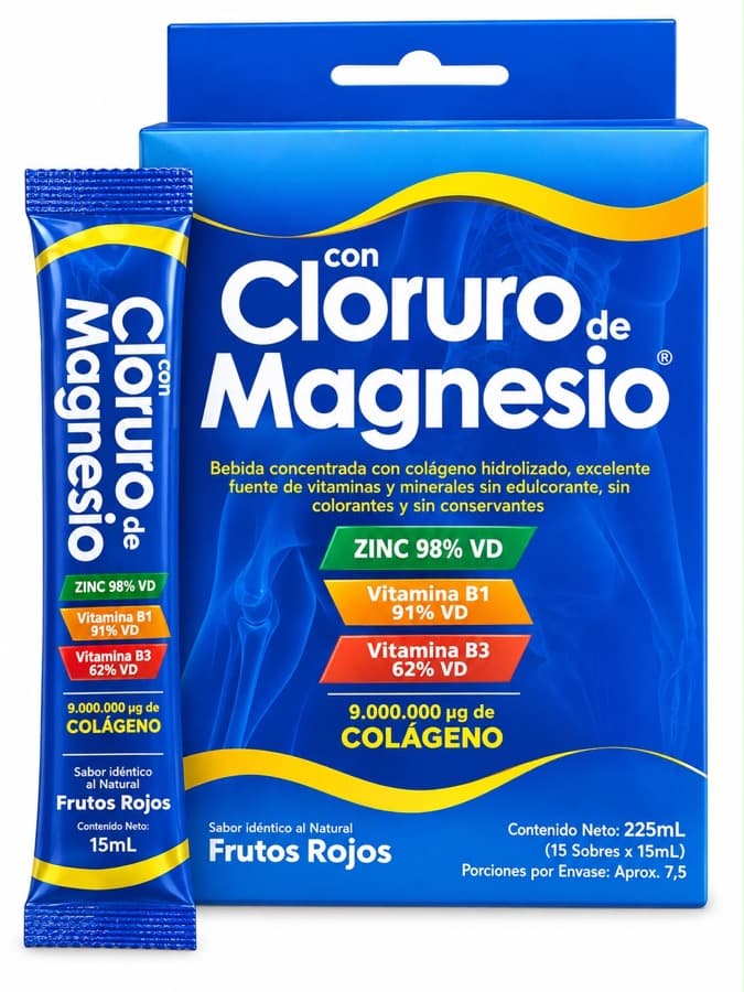 Caja de sticks de cloruro de magnesio con colágeno de 15 mL