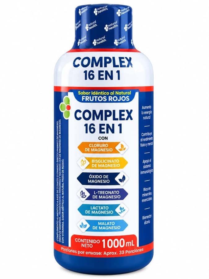 Bebida Complex 16 en 1 con seis tipos de magnesio en botella de 1000 mL